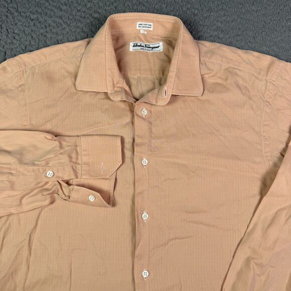 Salvatore Ferragamo Dress Shirt Mens 15.5 Peach Pink Long Sleeve Button Up - Picture 1 of 8